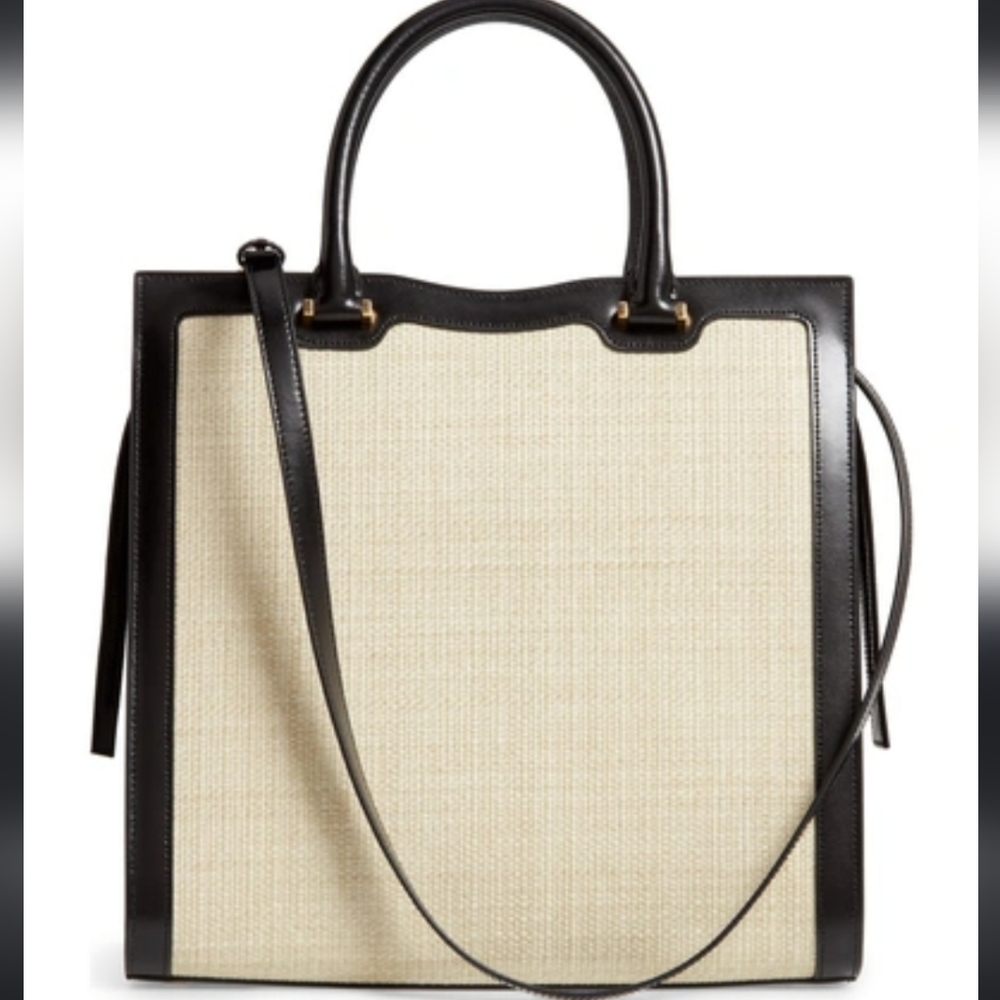 Very Rare! YSL Saint Laurent Uptown 2 in 1 Tote Canvas w/ Leather RAFFIA SATCHEL - Picture 12 of 16